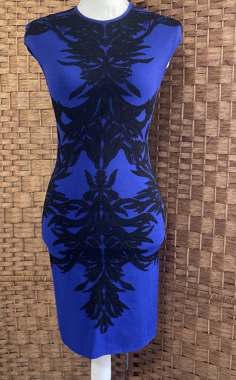 Alexander McQueen Womens Lace Bodycon Dress Size XS Purple Black Knee READ
